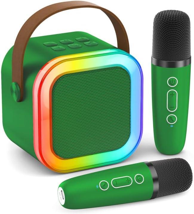 Mini Karaoke Machine for Kids Adults, Portable Bluetooth Speaker with 2 Wireless Karaoke Microphones Player, 2025 TOP Birthday for Girls 3,4,5,6,7,8+Year Old Toddler Toys(Dark Green)