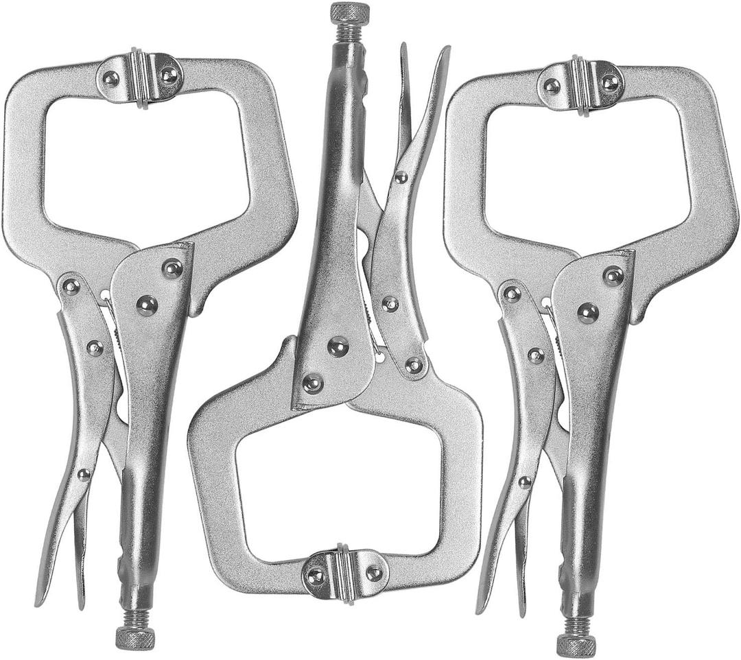 HOZEON 3 PCS 11 Inch C Clamp Locking Pliers with Swivel Pads, Heavy Duty Locking Pliers, Woodworking Clamps Set, Adjustable Nickel Plated C Plier for Wood Working, Welding, Electrician Maintenance