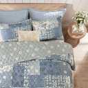 BLOOMHAVEN Quilt Set King Size, Patchwork Blue Floral Quilt Sets, Reversible Bedspread Lightweight and Breathable for All Seasons, Soft Quilted Bedspread with 2 Pillow Shams