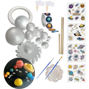 Solar System Model Kit for Crafts, Solar System Project Kit Include Foam Balls, Mixing Tray, Brushes, Sticks, Flags, Stickers (58 Pack Set)