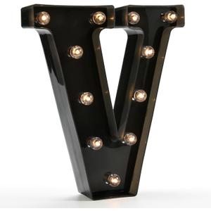 Light Up Black Alphabet Marquee Letters Sign LED Marquee Number Lights Sign for Night Light Home Bar Christmas Lamp Birthday Party Wedding Decoration V