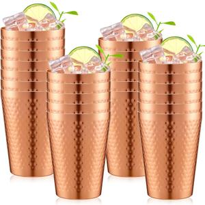Tanlade 24 Pcs Anodized Hammered Copper Tumbler 14 oz Aluminum Iced Coffee Cold Drink Cup Stackable Copper Cups Mirror Finish Metal Mugs for Drinking Adults Travel Everyday Use