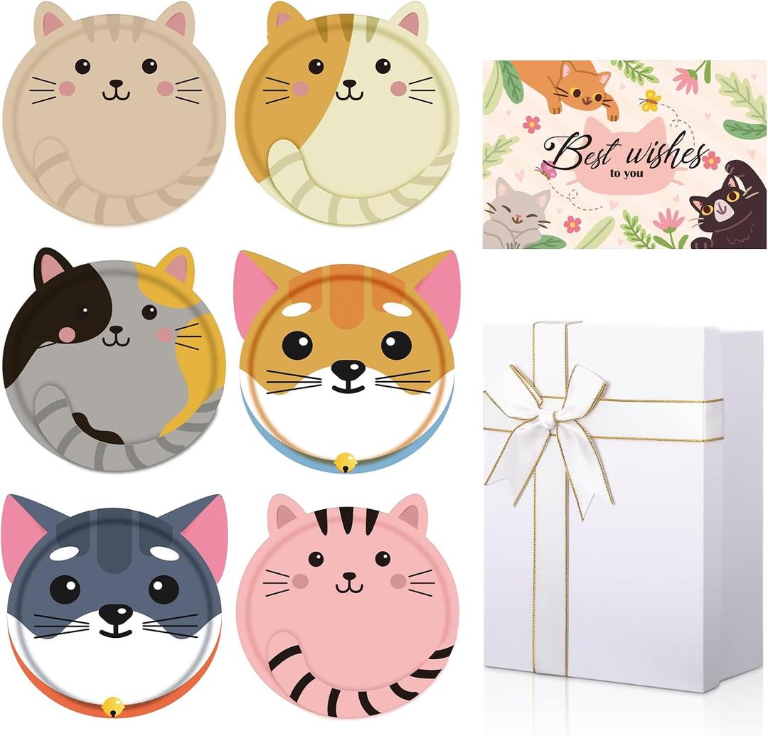 6 Pcs Christmas Cat Coasters for Cats Lovers Gifts with Wish Card and Gift Box Cute Ceramic Cat Ears Drink Coffee Coaster Non-Slip Absorbent for Christmas Birthday Coffee Bar House Warming Gifts
