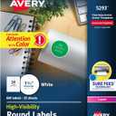 Avery High Visibility Printable Round Labels with Sure Feed, 1-2/3" Diameter, White, 600 Customizable Blank Labels (5293)