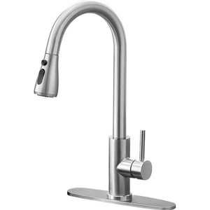 Qomolangma Kitchen Faucet with Pull Down Sprayer, Single Level Stainless Steel Kitchen Sink Faucets, Single Handle High Arc Brushed Nickel Pull Out Kitchen Faucet