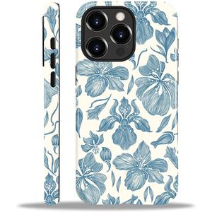 Case for iPhone 15 Pro, Hybrid 2-Layer Case, Military-Grade Protection Durable Shockproof Anti-Scratch Phone Cover, Indigo Floral Grace