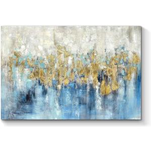 TAR TAR STUDIO Abstract Painting Canvas Wall Art: Blue Picture Hand Painted Artwork for Bedroom (36''W x 24''H, Multiple Sizes) (Lake)
