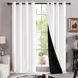 Deconovo 100% Blackout Curtains for Bedroom, Thermal Insulated and Noise Reducing Drapes, Room Darkening Window Curtains with Double Layer, Oeko-TEX Certified (Pure White, 52x84 Inch, 2 Panels)