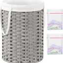 SETVSON Laundry Hamper Laundry Basket Round 19.0 Gal (72 L) Handwoven Rattan Hamper, Large Wicker Laundry Hamper with Removable Laundry Bag Handles 2 Mesh Bags for Bathroom Living Room Gray (No Lid)