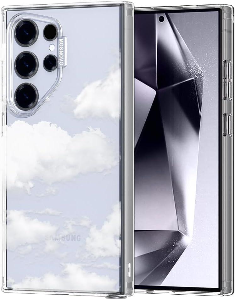 MOSNOVO Case for Samsung Galaxy S24 Ultra, [Buffertech 6.6ft Military-Grade Drop Protection] [Anti Peel Off Tech] Clear TPU Bumper Phone Case Cover Design - Cloud