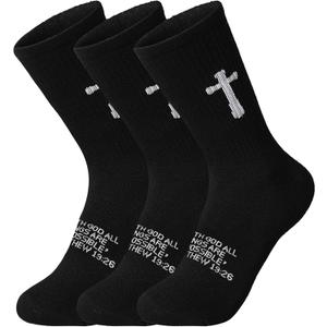 3 Pairs Christian socks Prayer socks Birthday Gifts for Dad,Men Husband Grandp Fathers Day Christmas (Black)