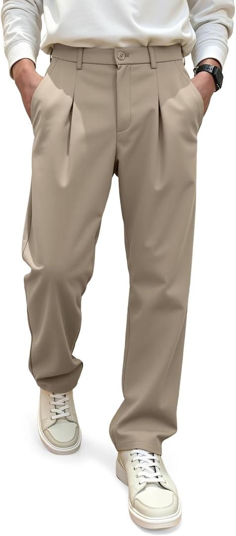 JMIERR Men's Pleated Pants Elastic Waist Wide Leg Casual Dress Pants Size 32