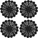 Phantomon 12 Inch Round Doilies Crochet Handmade Lace Placemats 100% Cotton Knitted Coasters, Pack of 4 (Black)