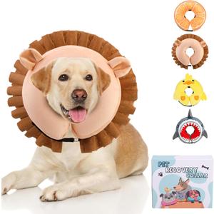 KOOLTAIL Inflatable Dog Cone Collar, Soft Dog Cone Alternative for Large Medium Small Dogs After Surgery, Adjustable Donut Neck Cone for Dogs Cats, Recovery E Collar with Enhanced Anti-Licking,Lion L