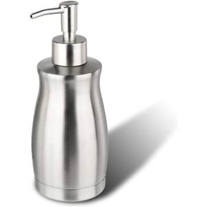 Soap Dispenser Stainless Steel - Brushed Nickel Pump Dispenser Bottle Refillable Liquid Hand Dish Soap Dispenser for Bathroom, Kitchen, Countertop, Silver (13.5 Oz / 400ML)