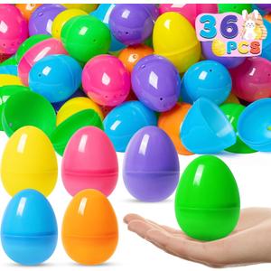 Duchong 36 PCS Plastic Easter Eggs Bulk, 3.15 Large Empty Fillable Eggs for Easter Hunt, Colorful Bright Eggshells with Hinge for Easter Hunt, Basket Stuffers, Themed Decorations