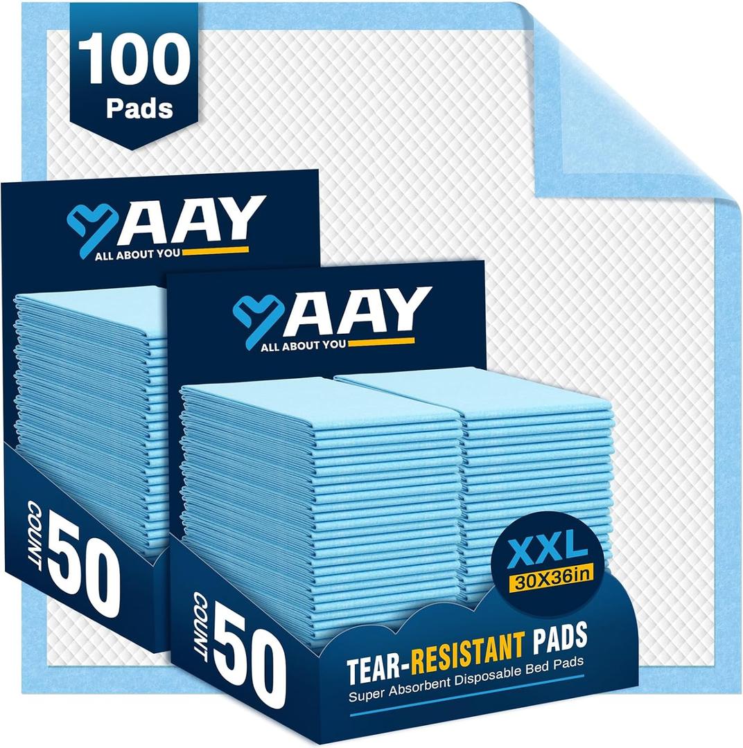AAY Disposable Bed Pads 30"X36" (100pcs) Tear-Resistant Cloth Backing Underpads Super Absorbent Pee Pads Extra Large Premium Chucks for Adults Incontinence Pads Waterproof for Elderly, Kids or Puppy