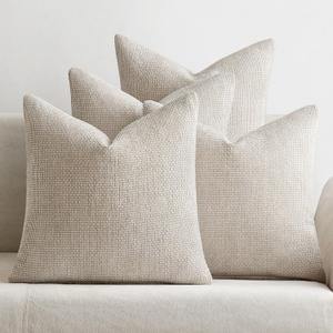 MIULEE Pack of 4 Couch Throw Pillow Covers 20x20 Inch Cream Soft Decorative Chenille Pillow Covers Farmhouse Accent Cushion Covers for Boho Home Decor Sofa Bedroom Living Room