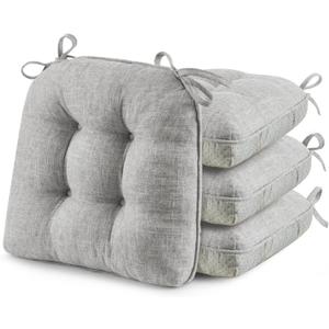 puredown Chair Cushions for Dining Chairs, Tufted Memory Foam Chair Pads with Non-Slip Backing, Kitchen Seat Cushions with Ties, Washable Seat Pad Set of 4, 15.5" x 15.5" x 4", Light Grey