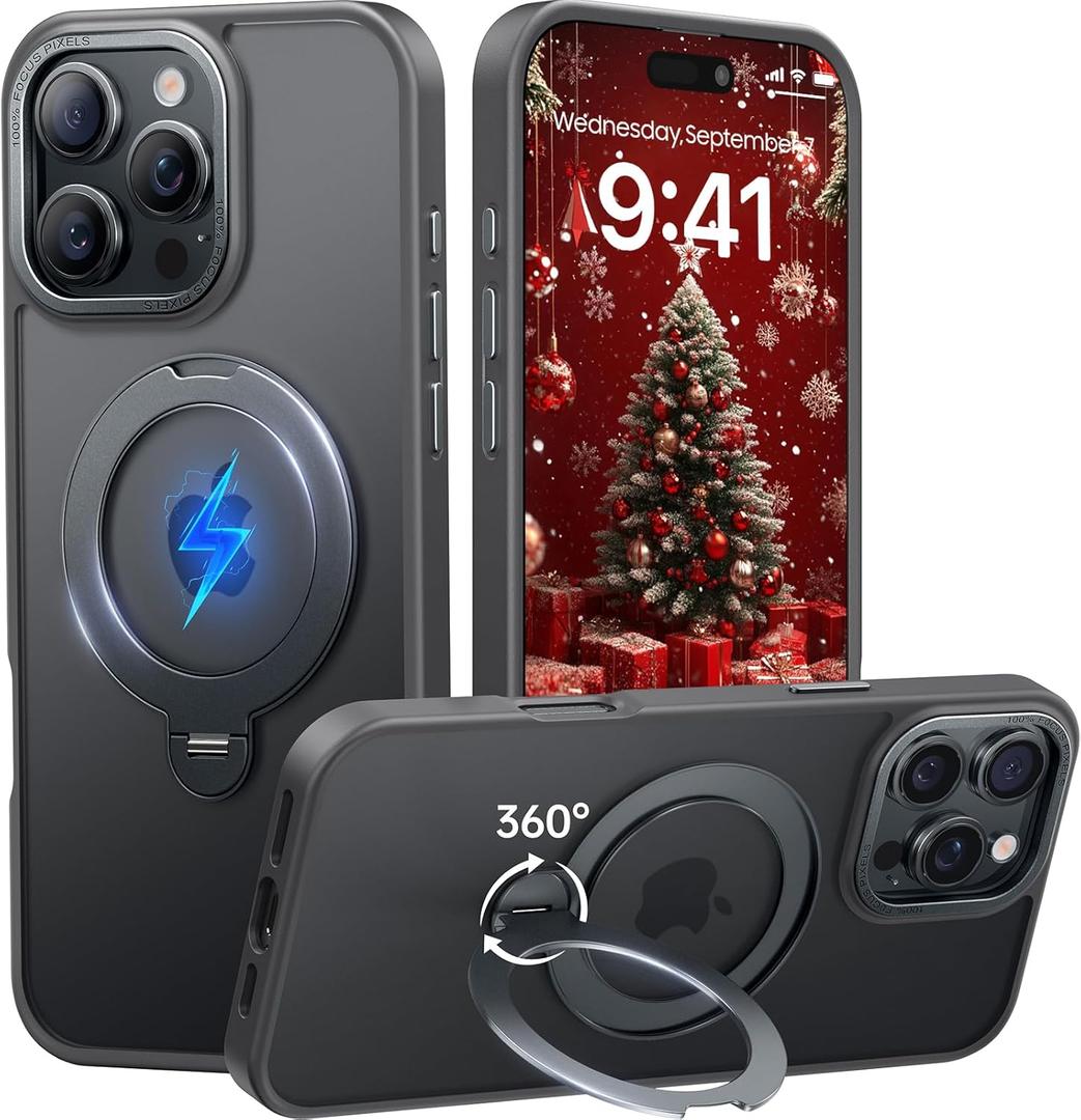 for iPhone 16 Pro Case 360Spin Magnetic Stand, Fit for MagSafe, Shockproof of Military-Grade Protection, Magnetic Phone Case for iPhone 16 Pro with Kickstand Rotatable 6.3 inch, Grey