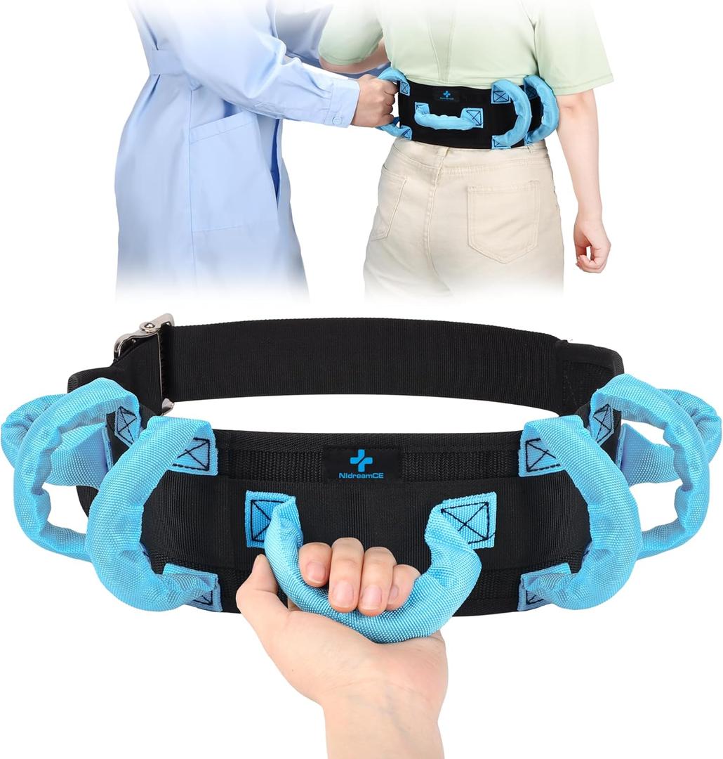 Gait Belt Transfer Belts with Handles for Lifting Seniors, Safety Gate Belt with Metal Buckle Nursing Safety Patient Assist for Elderly, Disabled, Physical Therapy, CaregiversBlue