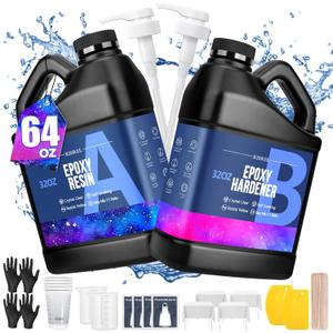 Epoxy Resin 64OZ - Crystal Clear Epoxy Resin Kit - No Yellowing No Bubble Art Resina Casting Resins for Art Crafts, Jewelry Making, Wood & Molds(32OZ x 2)
