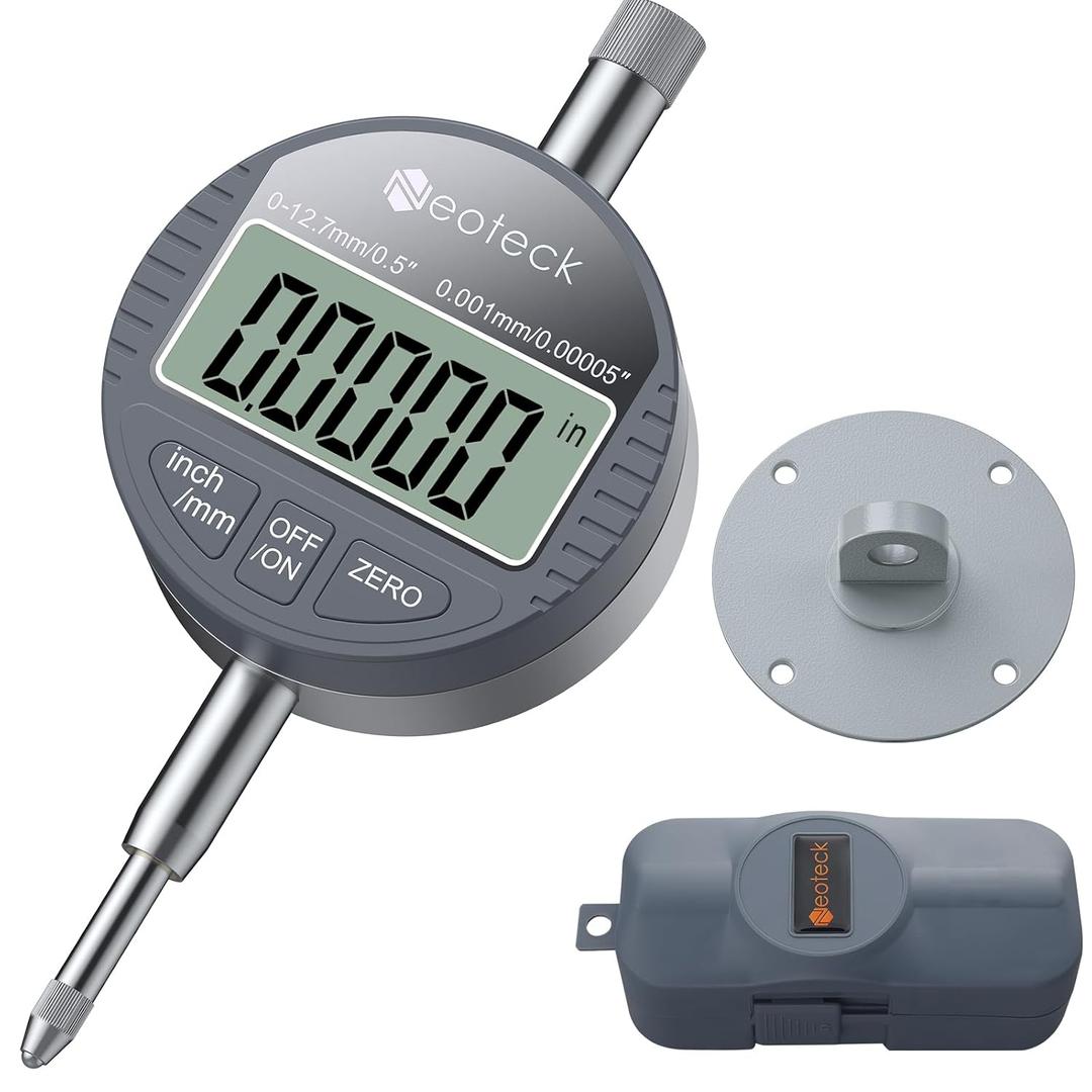 Neoteck DTI Digital Dial Indicator 0.5 inch/12.7mm, High Resolution: 0.00005 inch/ 0.001mm, Digital Probe Indicator Dial Test Gauge (Silver Gray)
