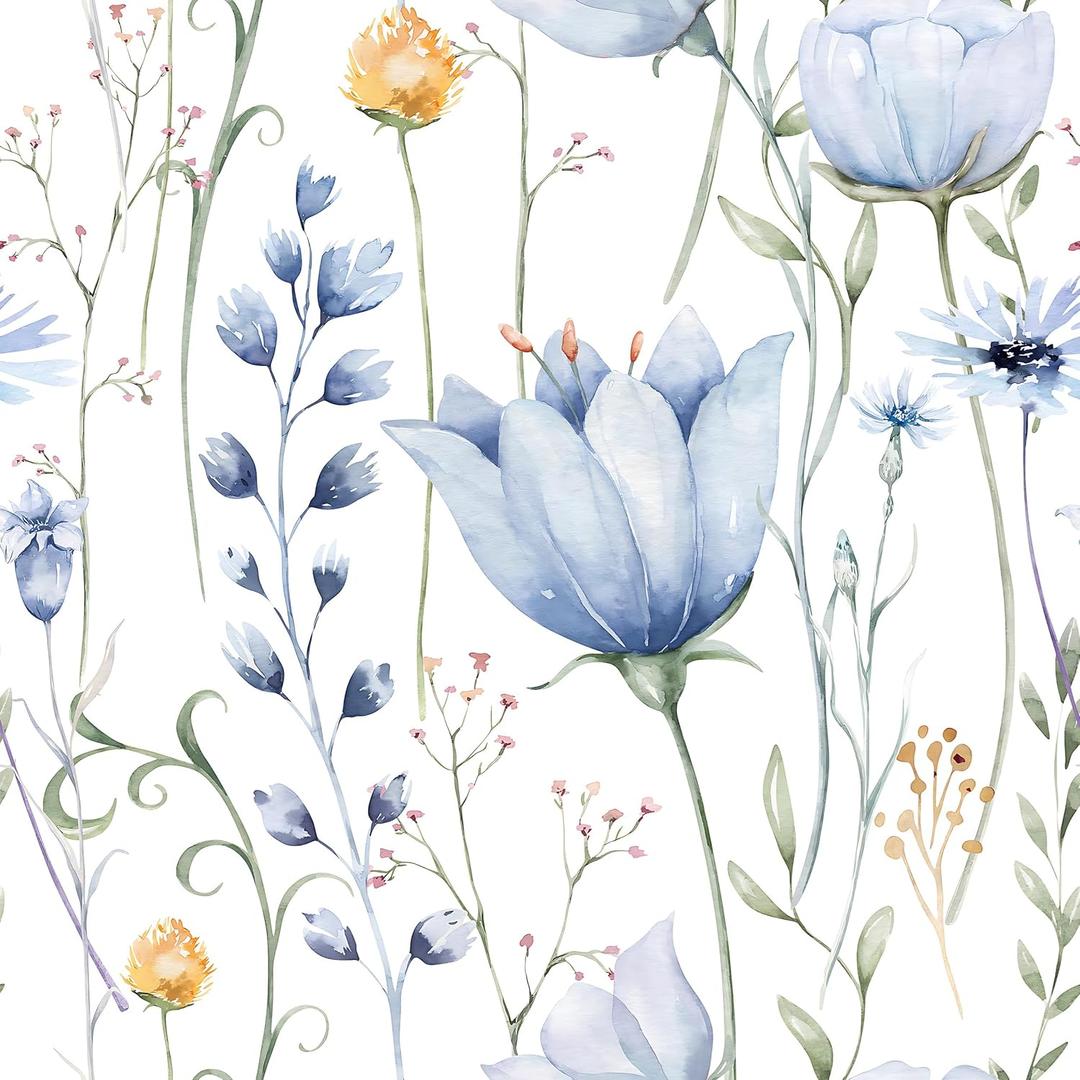 HeloHo Blue Floral Leaf Wallpaper Peel and Stick Self Adhesive Removable Wall Paper Waterproof Contact Paper for Furniture Living Room Bedroom Decor 16.1" X 118"
