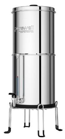 Purewell 8-Stage Gravity Fed Water Filter System, 2.25 Gallon Stainless Steel Countertop System with 4 Filters, Metal Water Level Spigot and Stand, Reduce Fluoride and Chlorine, PW-OBT-CF (Silver)