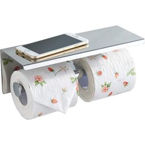BGL Toilet Paper Holder - Stainless Steel Toilet Paper Roll Holder with Shelf Wall Mounted for Bathroom (Silver, Double Head)