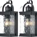 14.7in Motion Sensor Wall Light Outdoor Aluminum Dusk to Dawn Exterior Lighting Fixtures Wall Mount Black Porch Outdoor Lights Wall Sconce with Seeded Glass for Garage, Garden, 2 Pack