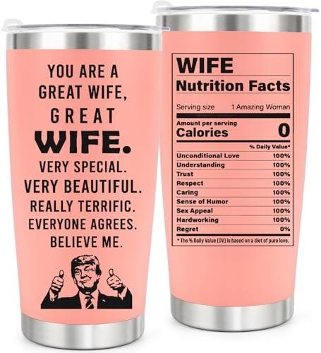 tGifGLonyi Wife Birthday Gifts from Husband,Mothers Day Christmas Gift for Her,Wedding Anniversary for Women, You're a Great Wife Tumbler 20oz Pink, 2 Pack
