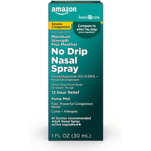 Care No Drip Severe 12 Hour Nasal Decongestant Pump Mist, Maximum Strength Plus Menthol, Allergy Relief, 1 Fl Oz (Pack of 1)
