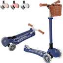 MomnLittle Kick Scooter for Kids Ages 3-10 (Beige/Pink/Navy/White) 3 Wheeled with LED Light-Up Wheels CPSC Certified Foldable and 4 Height Adjustable Toddler Scooters for Boys Girls