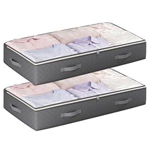 Budding Joy 90L Under bed Storage Containers, 2 Pack Storage Bins, Grey