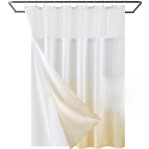 YI & ZE Waffle Weave Shower Curtain with Snap-in Fabric Liner Set, Hotel Style, Slub Textured Shower Curtain, 12 Metal Hooks Included, Waterproof Washable Heavyweight Fabric, Yellow, 72" W x 72" H