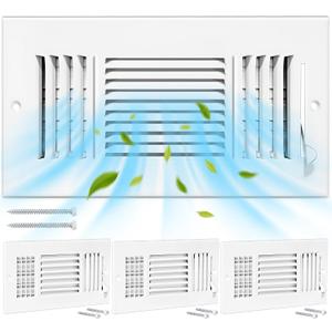 4 Pcs 10x6 Inch Ceiling Vent Register for Home, White 3 Way Sidewall Solid Steel Wall Air Vent Registers AC Ceiling Vent Return Covers, Interior Size 10 x 6 Inch