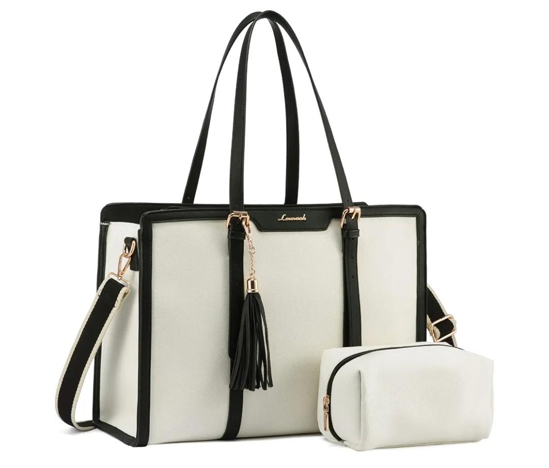 LOVEVOOK Laptop Tote Bag for Women,Canvas Work Bag, Waterproof Business Teacher Bag,Large Computer Handbag Purse Briefcase,Office Gifts for Women