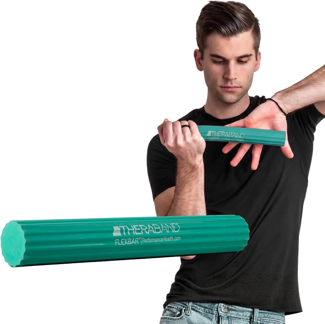 THERABAND FlexBar, Tennis Elbow Therapy Bar, Relieve Tendonitis Pain & Improve Grip Strength, Resistance Bar for Golfers Elbow & Tendinitis, Green, Medium, Intermediate