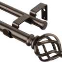 KAMANINA Double Curtain Rod 72 to 144 Inches(6-12 Feet) Antique Bronze Curtain Rods for Windows 66 to 120 Inches, 7/8 Inch Heavy Duty Drapery Rod with Twisted Cage Finials