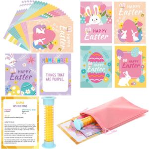 Harloon Easter Games 5 Second Game Cards Set Included 100 Pcs Questions Cards 5 Second Hourglass Drawstring Storage Bag Easter Gifts for Family Adults Spring Birthday Party Supplies