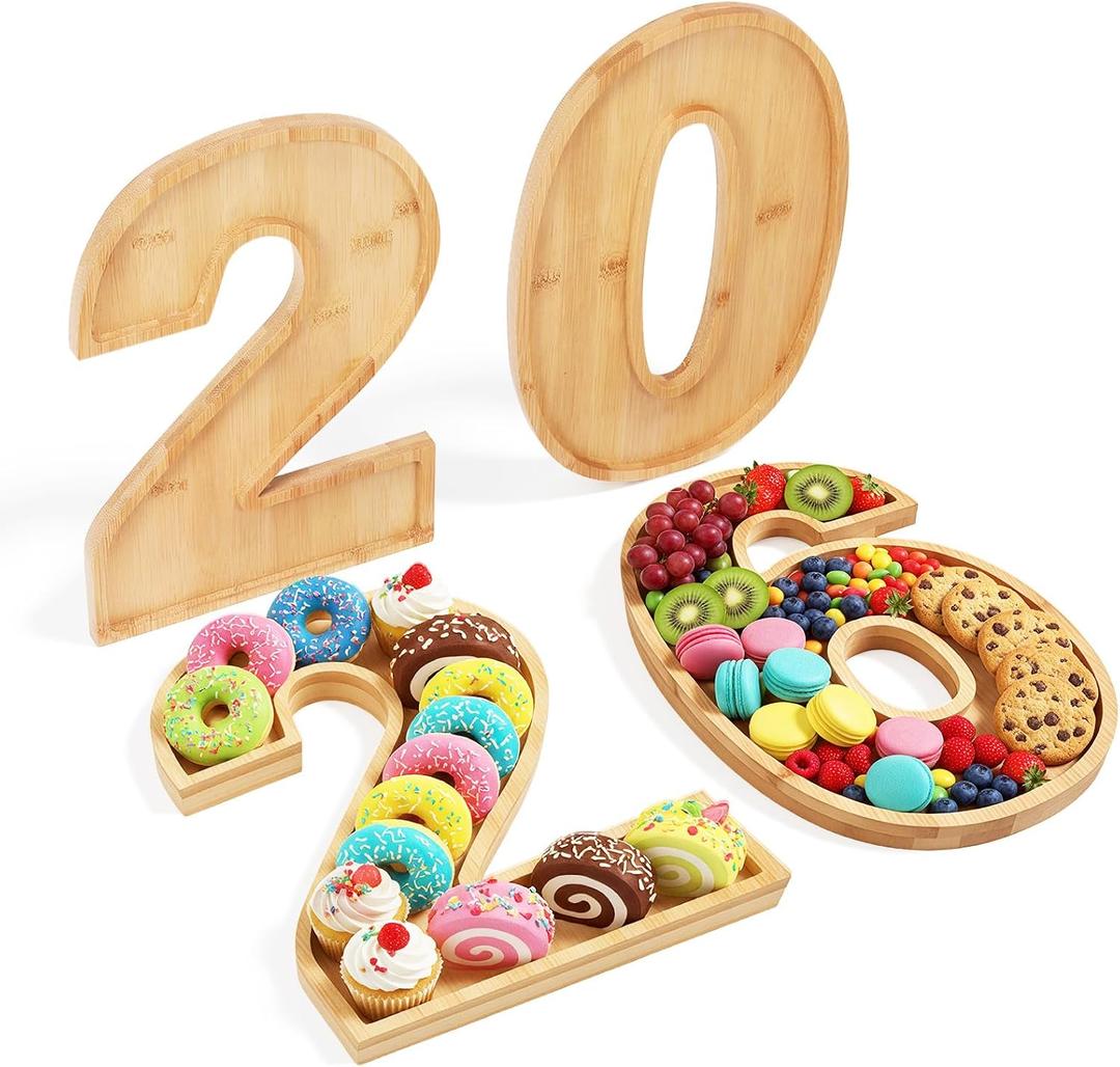 Bagrox 2026 Charcuterie Numbers Fillable- Graduation Centerpieces for Bables, Wooden 2026 Food Tray, 12" Number Charcuterie Board Box, Platter for Graduation Party Decorations