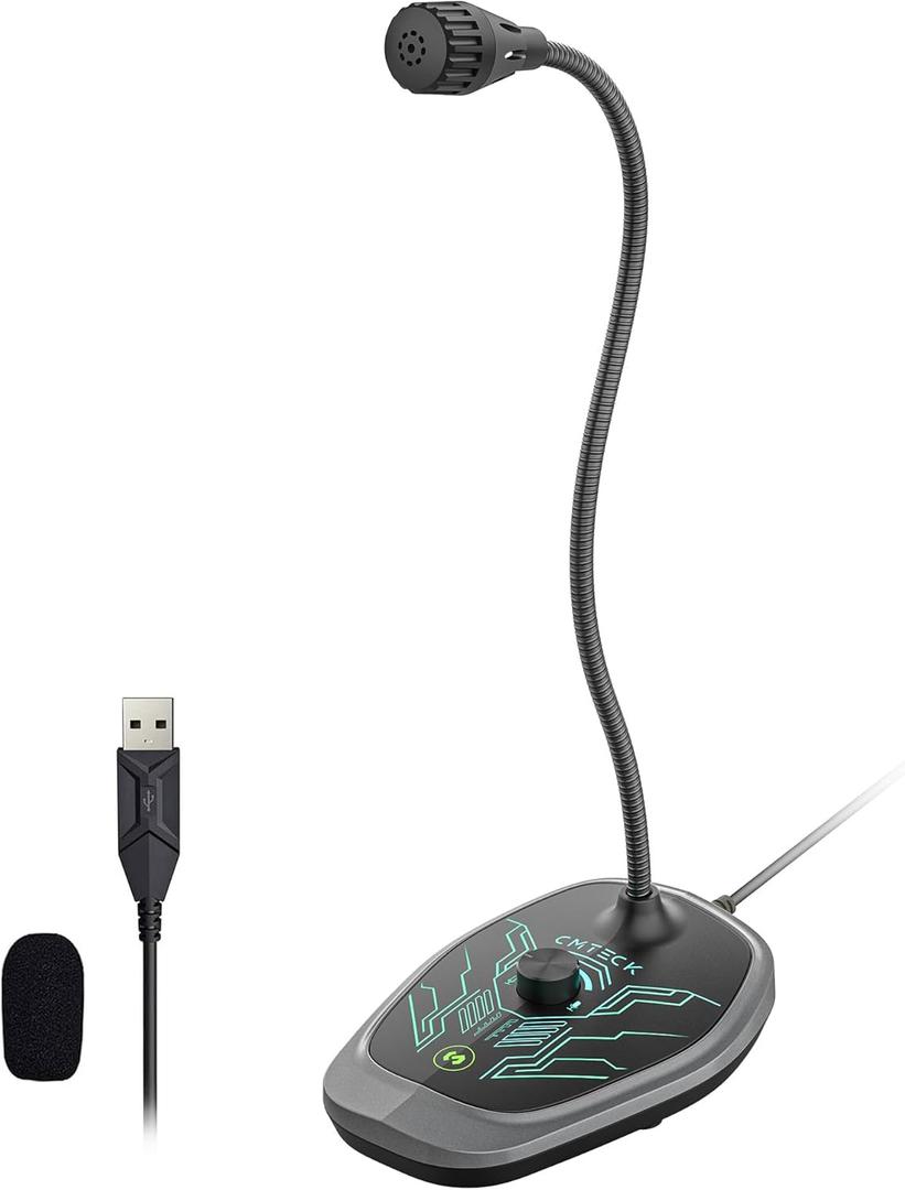 CMTECK USB Computer Microphone, Microphone for pc with RGB Light, Mute Function, Noise-Cancelling Recording Desktop Mic for Laptop for Online Chatting, Home Studio, Podcasting, Gaming, Skype, YouTube