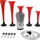 FARBIN Musical Air Horns Plays Dixieland Melody Dixie Air Horn Truck Horn | Play Dixieland Melody, Red, 12V 150dB, universal for any 12V vehicles