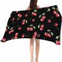 Beach Towels-Absorbent Quick Dry Pool Towel 35x70in,Watercolor Red Cherry on Black Sand Free Oversized Large Bath Towel Soft Blanket for Swim Travel Camping,Farm Seamless Fruit Art