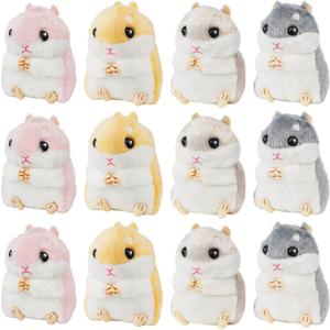 12 Pieces Cute Hamster Stuffed Animal Bulk Hamsters Plush Toy Small Stuffed Doll with Chain for Kid Boy Girl Party Favors Goodie Bag Fillers Carnival Prizes Birthday Gift, 4 Inches (Lovely Style)