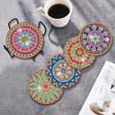 Vcekract Diamond Painting Coasters, 6 Pcs Mandala Diamond Art Coasters with Holder, Crafts Kits for DIY Coasters, Adult Crafts Projects Kits Women
