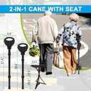 Walking Cane with Seat 34"-37" Adjustable Walking Stick Holds 550lbs Folding Chair Seat Portable Lightweight Aluminum Mobility Aid with Carry Bag for Elderly Handicap Waiting/Queuing/Fishing
