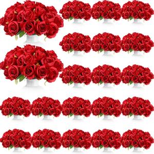 Jexine 360 Pcs 30 Bouquets Artificial Roses Flowers Bulk Fake Roses Flower Bouquets Realistic Silk Faux Rose with Stems for Wedding Home Table Party Decorations(Red)