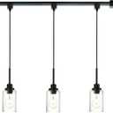 H-Type Track Lighting, 3-Pack Black Pendants Light Fixtures with 40-Inch Track Lighting Rail & H Track Floating Canopy Connector, Dining Room Hanging Light Seeded Glass Shades E26 Bulb Base
